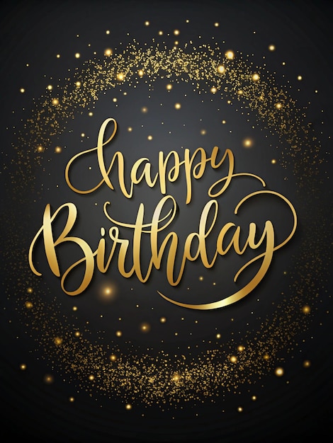 Photo elegant black and gold background with cursive handwritten happy birthday and delicate golden accents