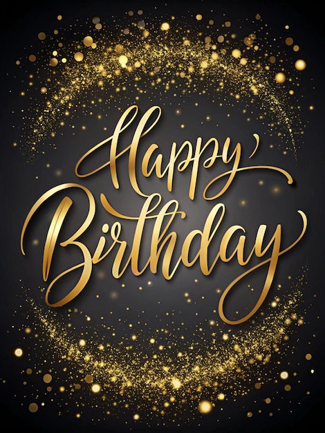 Photo elegant black and gold background with cursive handwritten happy birthday and delicate golden accents