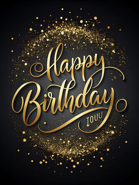 Photo elegant black and gold background with cursive handwritten happy birthday and delicate golden accents