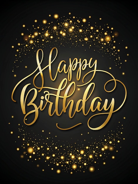 Photo elegant black and gold background with cursive handwritten happy birthday and delicate golden accents