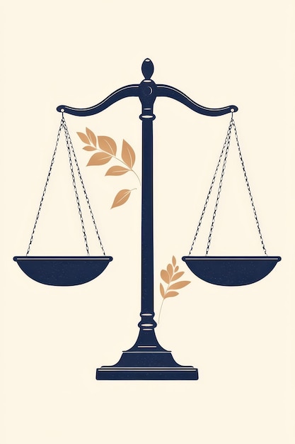 Photo elegant black and gold balance scale with leaf accents on cream background symbol of justice and fairness