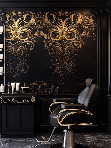 Photo elegant black and gold female beauty salon wall design