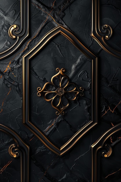 Photo elegant black and gold ornamental design on luxurious textured background