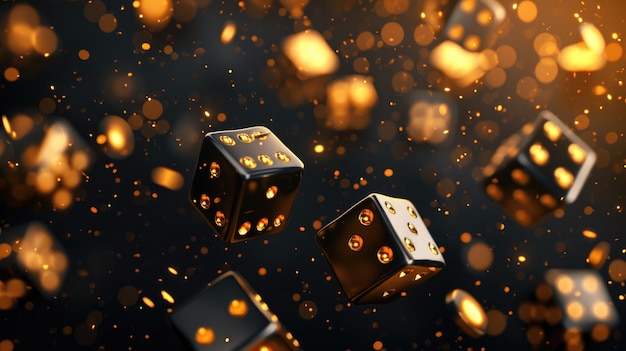 Elegant black and golden casino dice backdrop