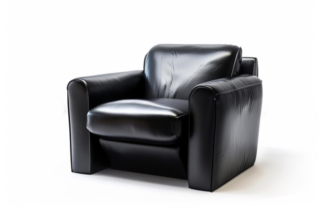 Elegant black leather armchair isolated on a white background