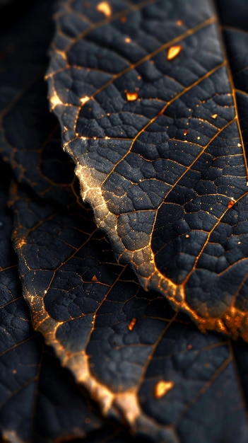 Elegant black leaves with golden veins pattern design in high definition wallpaper