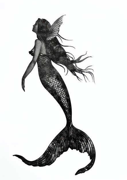 Photo elegant black mermaid silhouette illustration