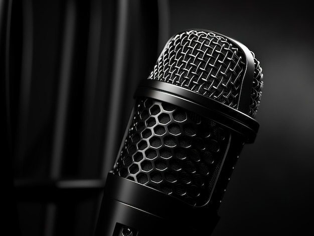 elegant black microphone on black background