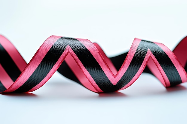 Photo elegant black and pink ribbon elegantly twisting on a light background for decoration purposes