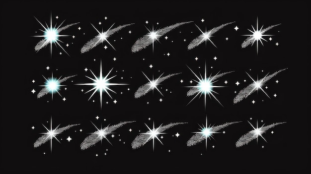 Photo elegant black sparkles and symbols icon set for glowing light effect stars and bursts