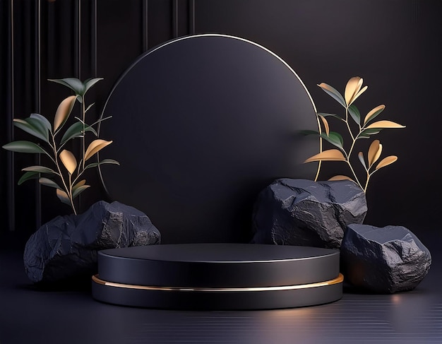 Elegant Black Stand or Podium on Black Stone Scene