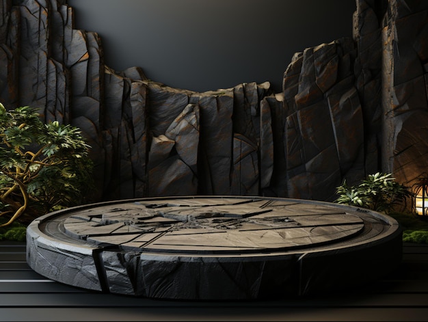 Elegant Black Stone Podium for Product Display Presentation or Showcase Generative AI