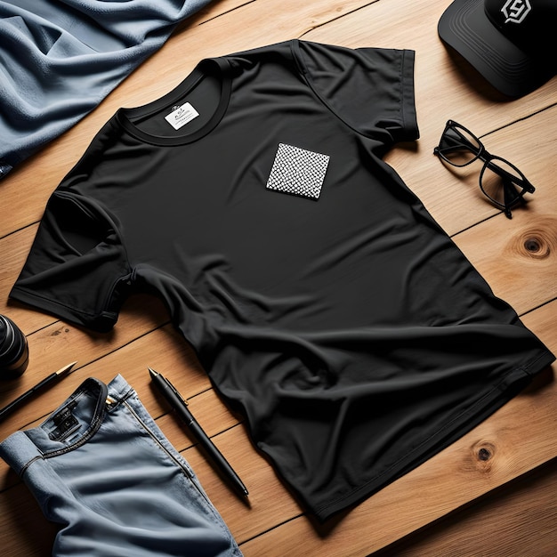 Photo elegant black tshirt mockup