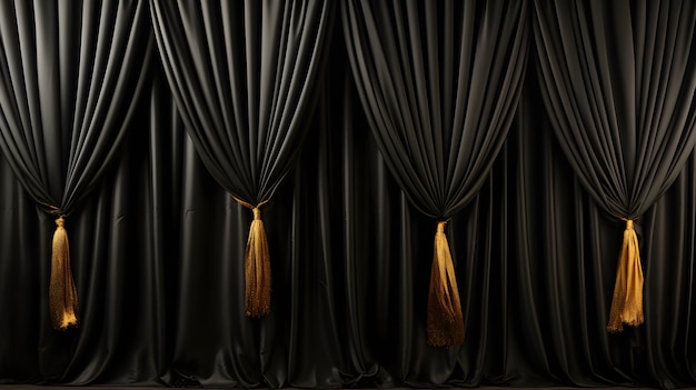 Photo elegant black velvet curtains with gold accents in a luxurious modern living room interior