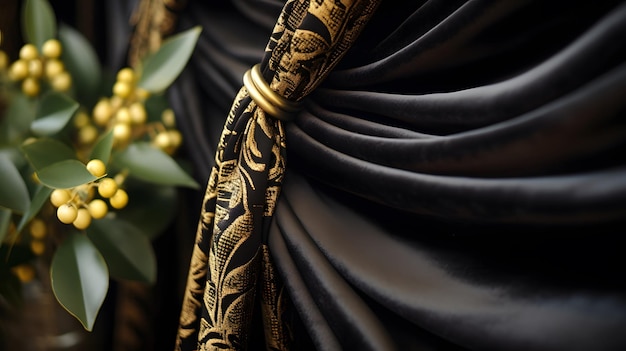 Photo elegant black velvet curtains with gold accents in a luxurious modern living room interior