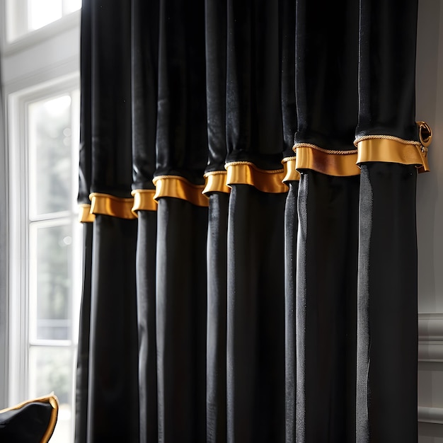 Photo elegant black velvet curtains with gold accents in a luxurious modern living room interior