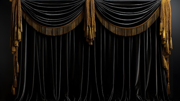 Photo elegant black velvet curtains with gold accents in a luxurious modern living room interior