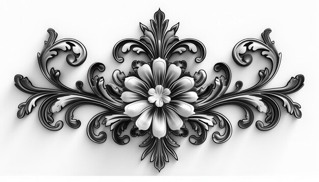 Photo elegant black and white floral decorative relief design with intricate swirls on a plain background