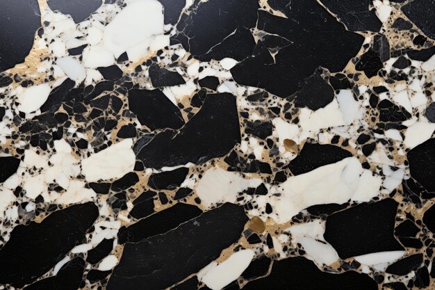 Elegant black white gold marble terrazzo seamless pattern background for modern interior design