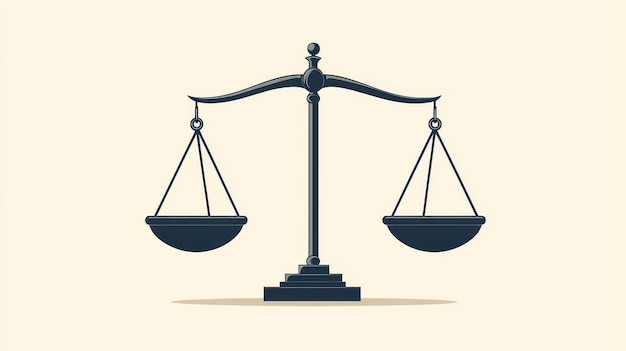 Photo elegant black and white illustration of a balanced scale of justice on a light background