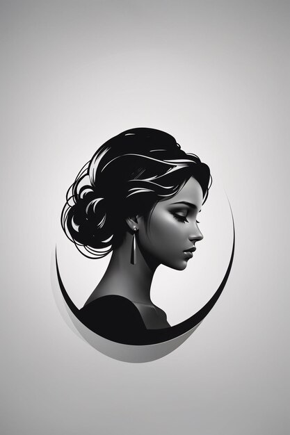 Elegant black and white lady woman flat illustration logo portrait