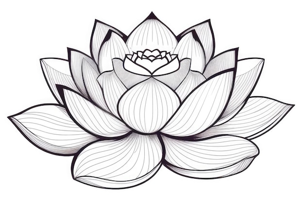 elegant black and white lotus flowers hand drawn botanical leaves in line art style engraving