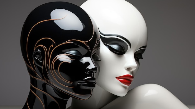 Elegant black and white mannequin faces with artistic details