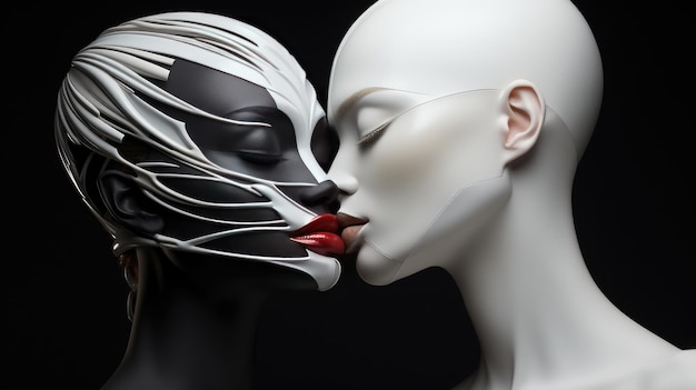 Elegant black and white mannequin faces with artistic details