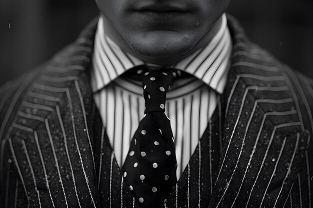 Photo elegant black and white portrait of a stylishly dressed man in pinstripes