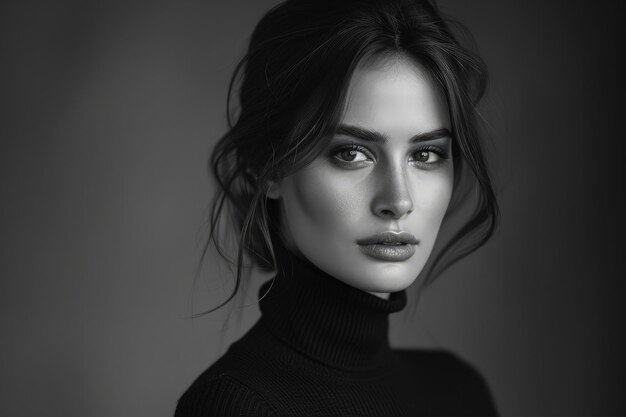 Elegant black and white portrait of woman in turtleneck fashion captured