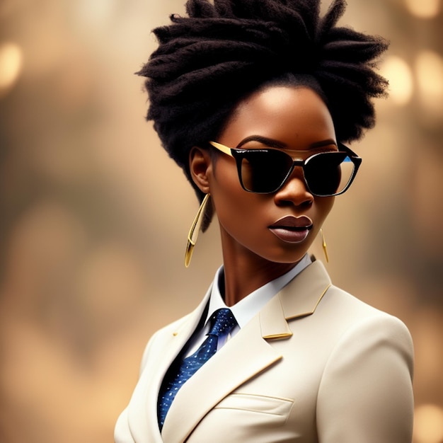 elegant black woman in suit and glasses