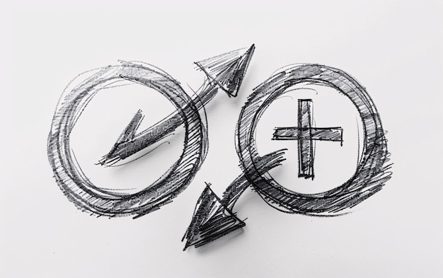 Photo elegant blackandwhite conceptual illustration of direction and arrow imagery with crosshatched lines