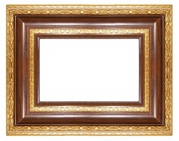 Elegant blank frame with golden borders isolated on white