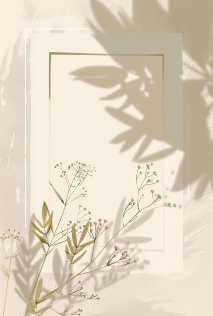 Photo elegant blank page with delicate floral shadows and an empty photo frame