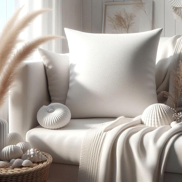 Photo elegant blank pillow in a cozy and contemporary living room