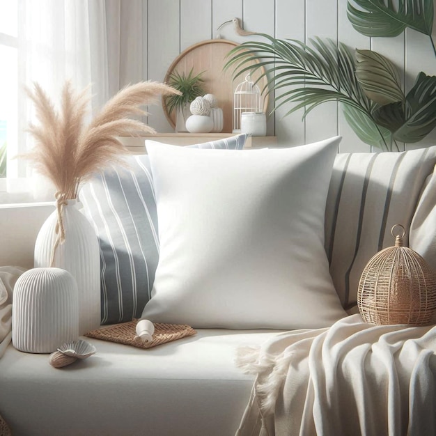 Photo elegant blank pillow in a serene and cozy space