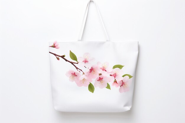 Photo elegant blossom tote bag isolated on white background