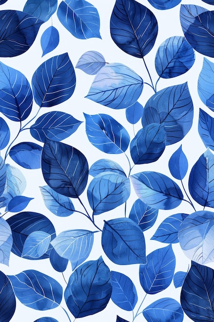 Photo elegant blue leaves pattern with modern botanical design