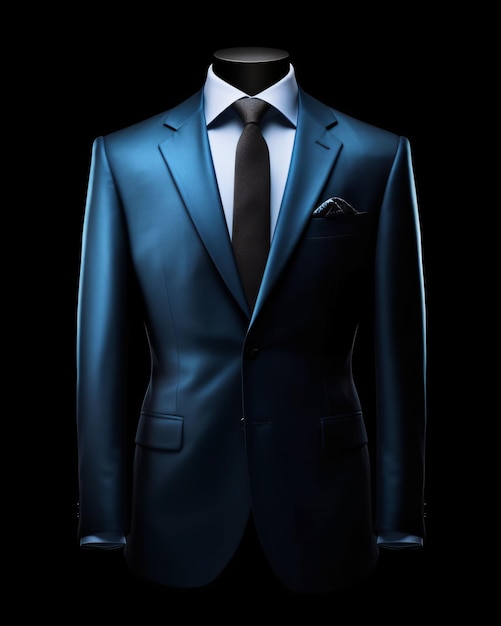 Elegant Blue Men's Suit Isolated on Black Background Generative AI