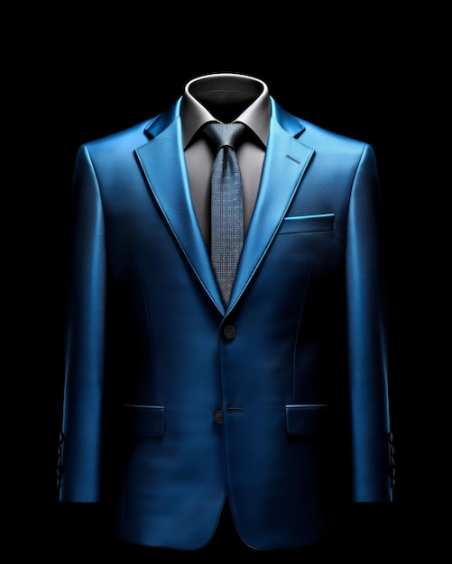 Elegant Blue Men's Suit Isolated on Black Background Generative AI