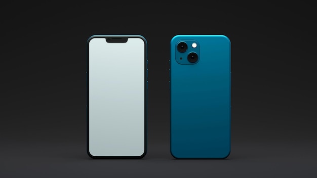 Elegant Blue Phone Mockup Front and Back 3D Render