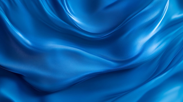 Elegant blue satin fabric flowing gracefully in soft waves under ambient light