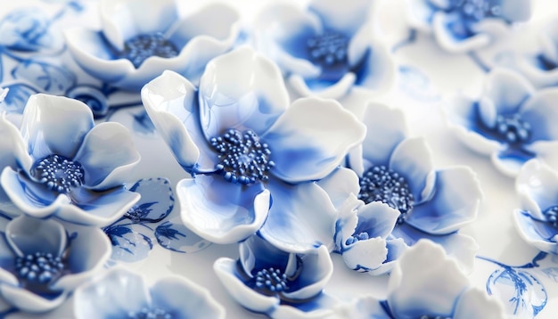 Photo elegant blue and white porcelain flowers artistic background