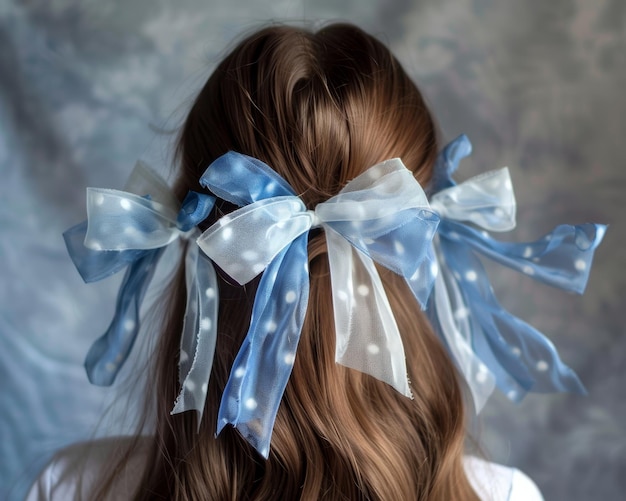 Photo elegant blue and white ribbons for hair in trendy coquette style with aesthetic appeal