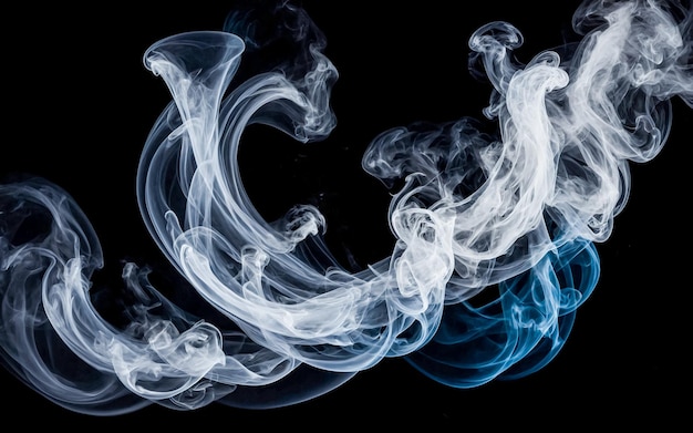 Elegant Blue and White Smoke Swirls on Black Background