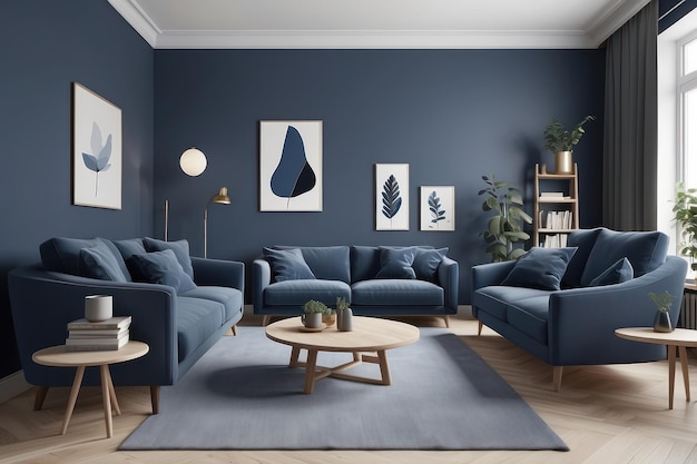 Elegant bluethemed living room with modern furniture ideal for contemporary home decor and relaxation