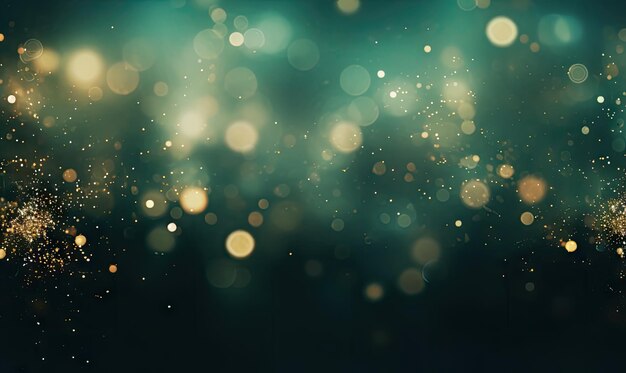 Elegant bokeh lights on a green and gold canvas invite viewers to the enchantment and merriment of Christmas