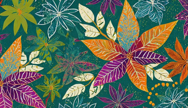 Elegant Botanical Texture Leaf Star and Batik Design with Vibrant Colors colorful floral