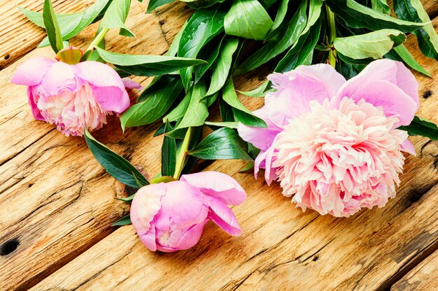 Photo elegant bouquet of pink peonies on the table