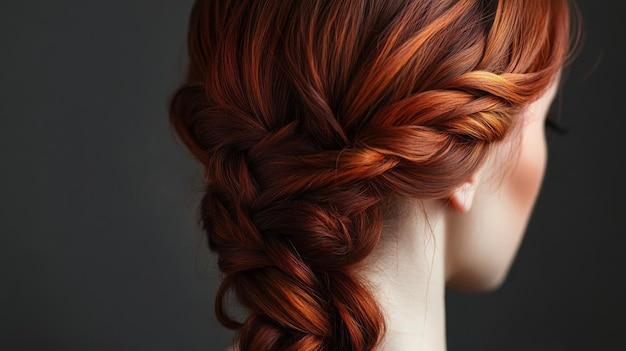 Elegant braided hairstyle with rich auburn tones on a model